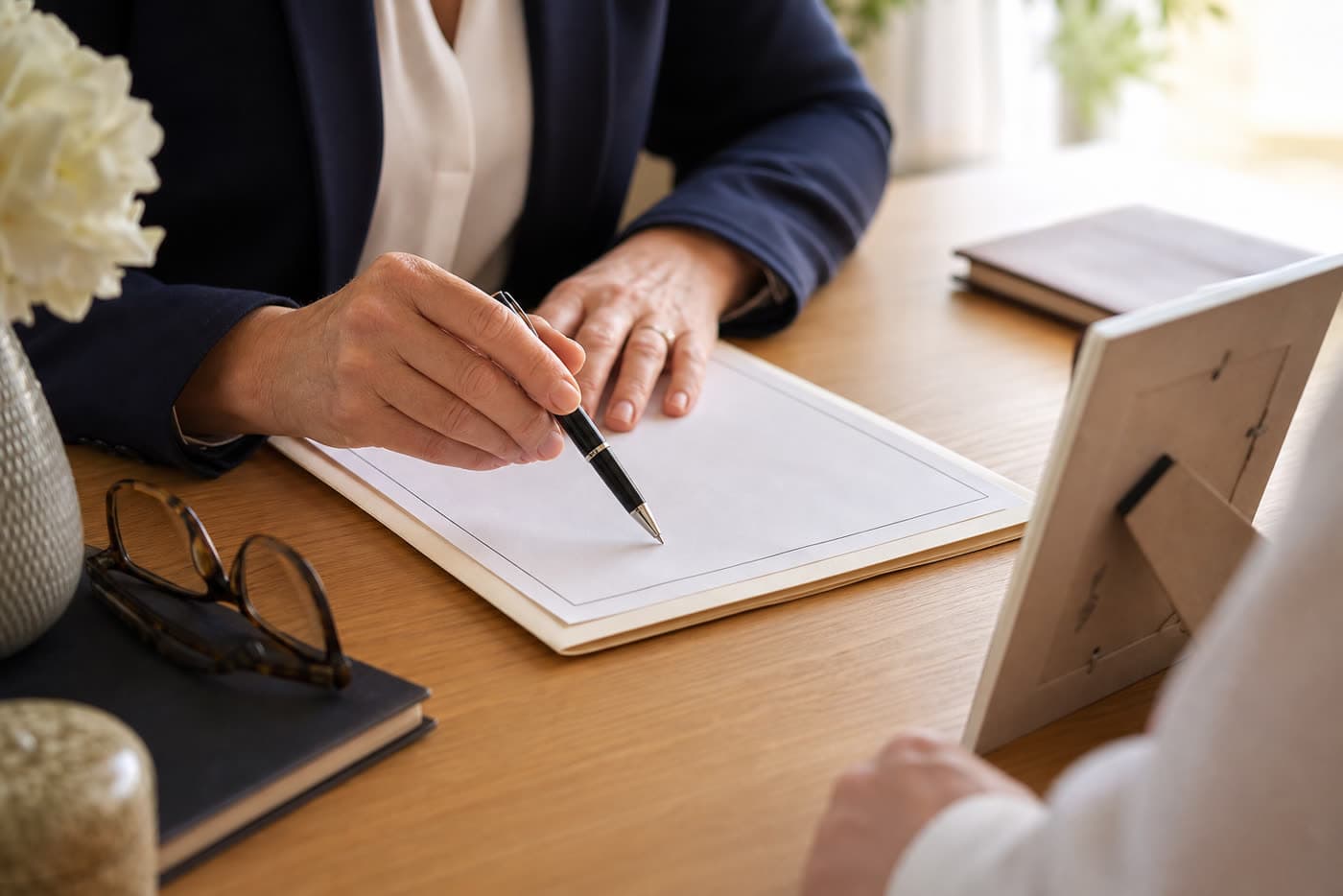 Estate planning glossary and documents being reviewed