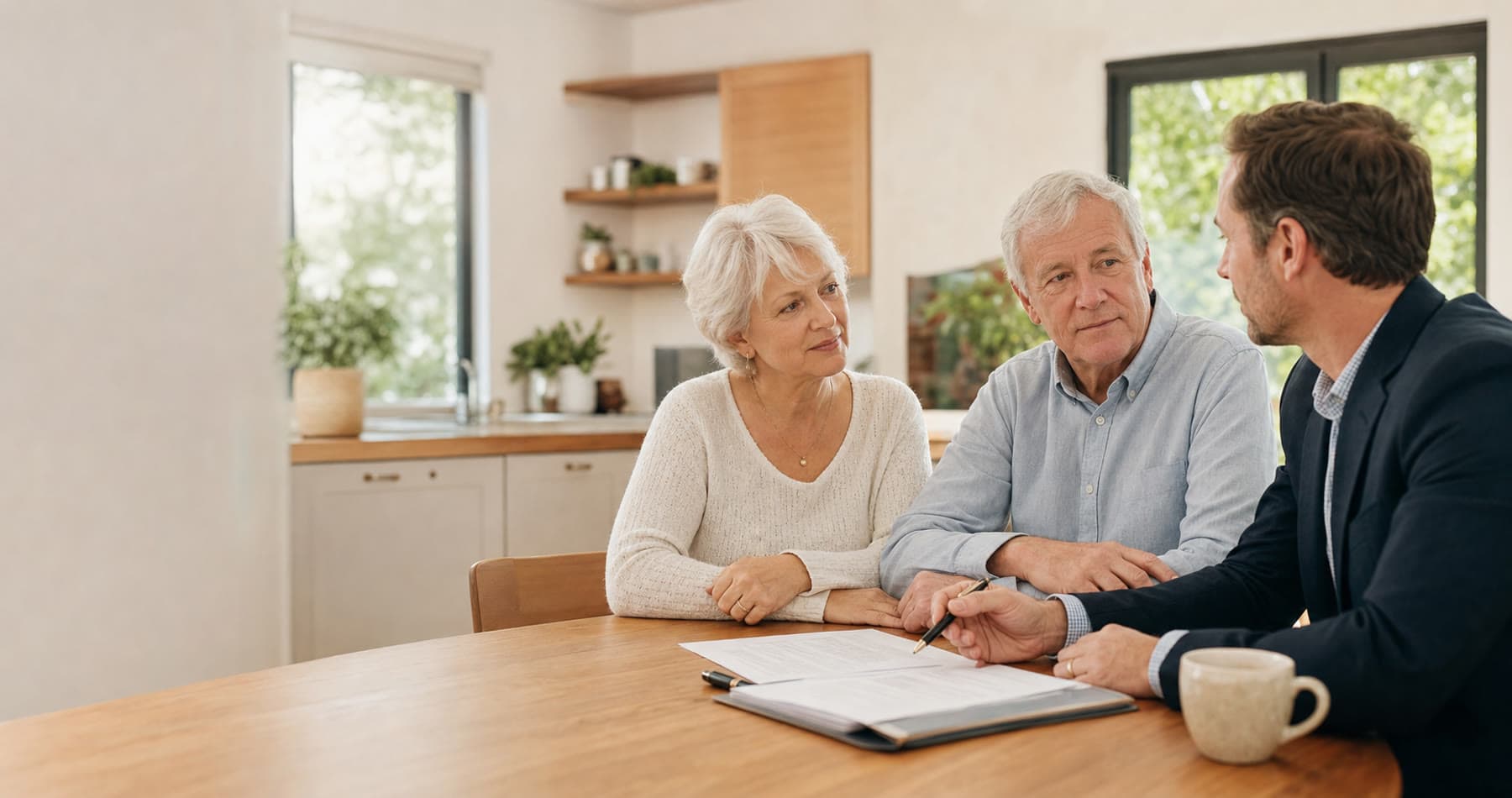 Estate planning adviser talking through documents